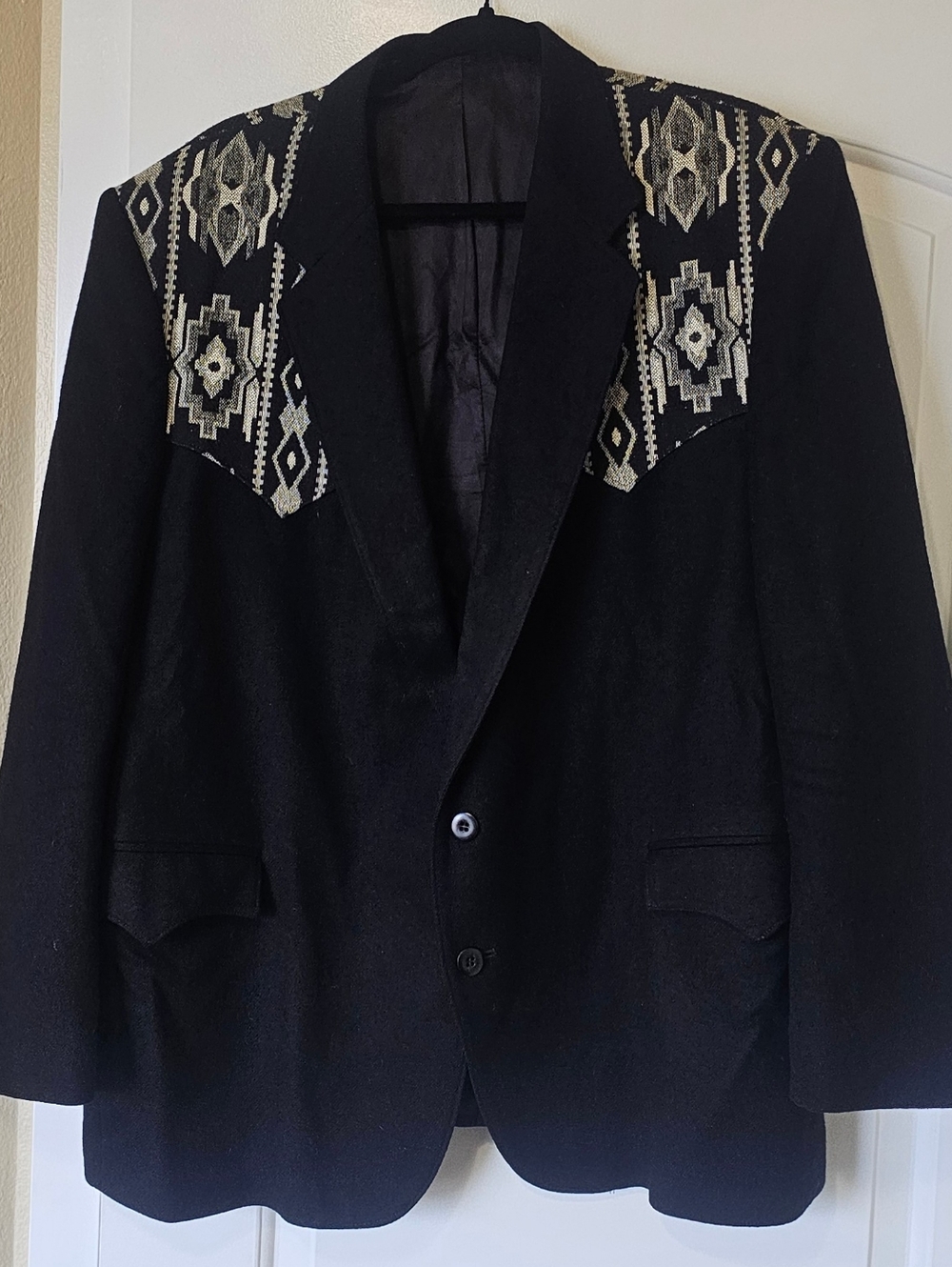 Mens Yoke Circle S Black Cowboy Suit Coat Jacket Merino wool 50R Black great co